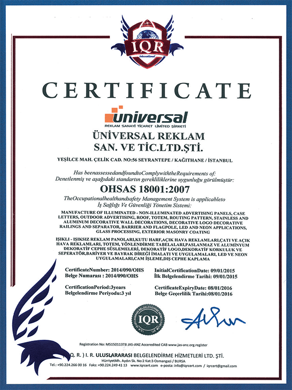 OHSAS 18001:2007 Sertifikası — Universal Reklam